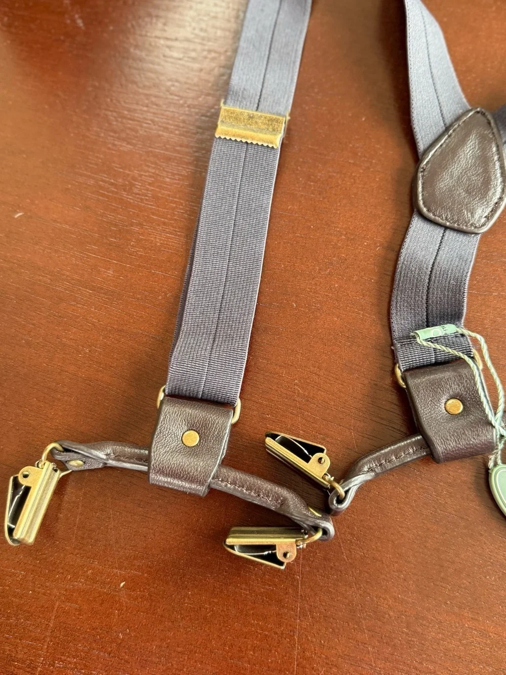 Gray Women's Suspenders with Gold Hardware